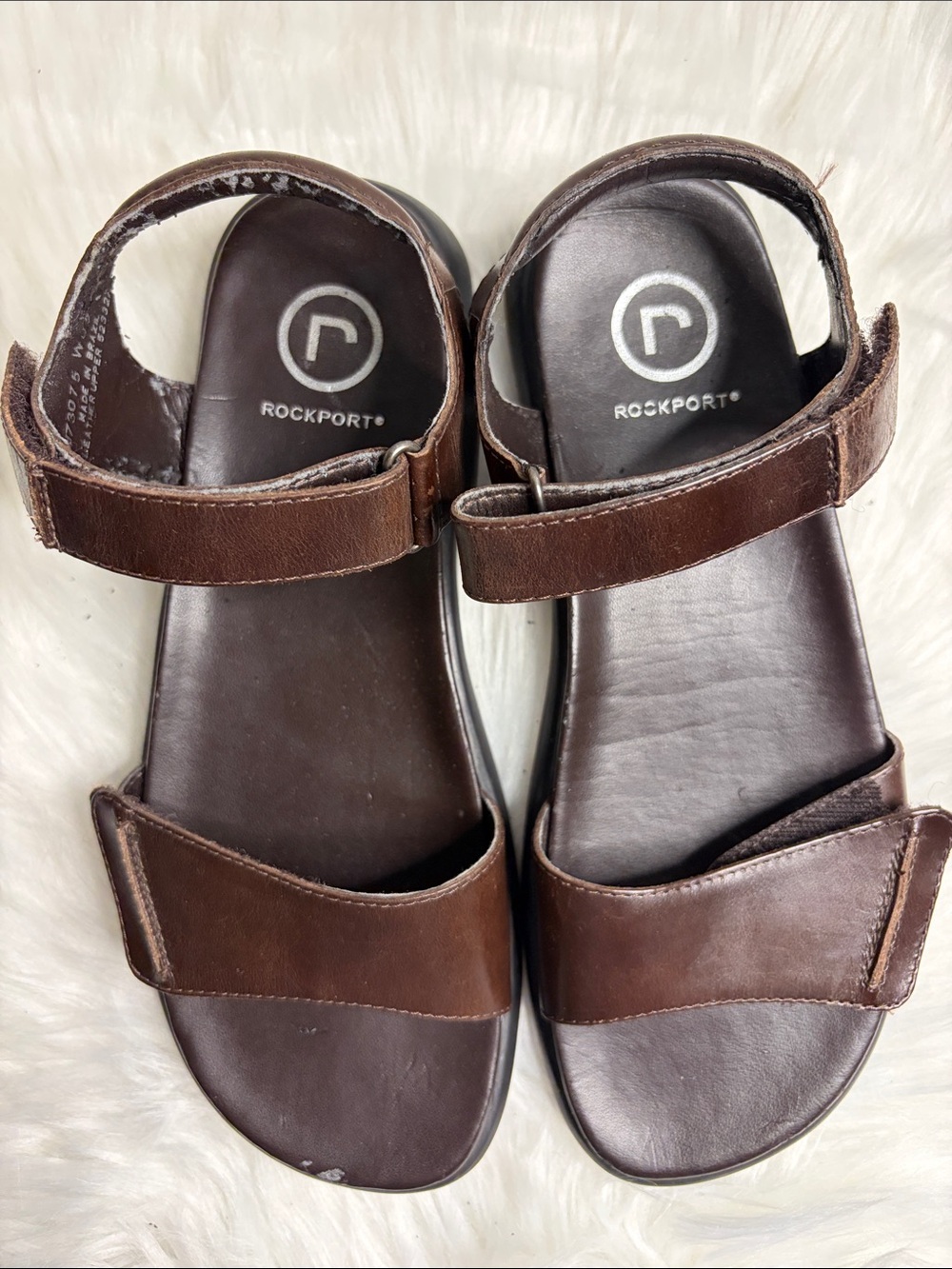 ROCKPORT Dark Brown Leather Adjustable Strap Sandals SIZE 7